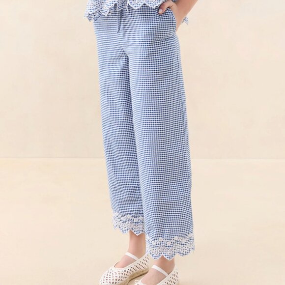 BNWT Loeffler Randal Blake Blue Gingham Emboidered Pant